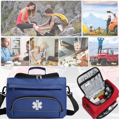 Empty Medicine Bag for Travelling Red First Aid Bag On Call Trauma Bag EMT First Responder Carrier Bag Medical Supplies Kit Emergency Bag for School(Bag only) - color: Blue