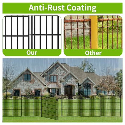 Toolterritary 10 Panels No Dig Garden Fence with Gate, 32 in(H) X24.2 ft(L) Metal Fence Panels, Thickened Rustproof Garden Fencing, Animal Barrier Fence for Dogs, Rabbits, and Patio - size: 32 in(H)×29in(L)