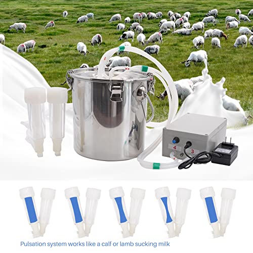 5L Goat Milking Machine Adjustable Pulsation Electric Milker | Automatic Pulsating Vacuum Pump Livestock Milking Supplies with Stainless Bucket, High Efficiency, Adjustable,Easy to Use
