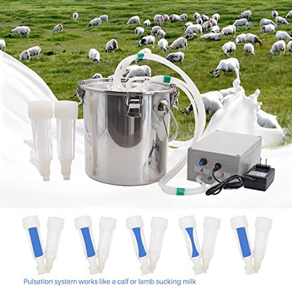 5L Goat Milking Machine Adjustable Pulsation Electric Milker | Automatic Pulsating Vacuum Pump Livestock Milking Supplies with Stainless Bucket, High Efficiency, Adjustable,Easy to Use