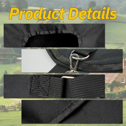 ESMING 2Pcs 600D Oxford Hanging Hay Feeder Bag Compatible with Horses Donkeys Cows Llamas Ostriches or Other Animals Suitable for Indoor/Outdoor use Black