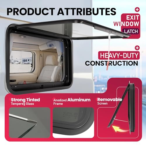 Wutist 30"W x 20"H RV Exit Window Push Out w/Screen & Trim Ring Emergency