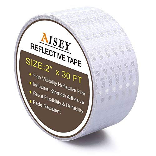 AISEY 2" X 30ft Reflective Tape White Outdoor High Vis Conspicuity Safety Tape, Reflector Tape Trailer Waterproof - color: WHITE, size: 2" x 30 Feet