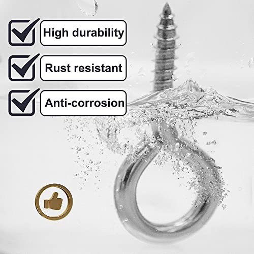 6 Pcs M6 304 Stainless Steel Screw Eye Hooks, 2-1/2 Inches Eyes Screw Hooks,Heavy Duty Screw Eye Bolt,Load Bearing 200LB,Indoor & Outdoor Use