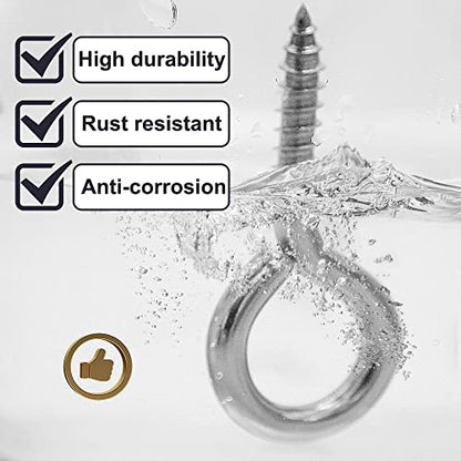 6 Pcs M6 304 Stainless Steel Screw Eye Hooks, 2-1/2 Inches Eyes Screw Hooks,Heavy Duty Screw Eye Bolt,Load Bearing 200LB,Indoor & Outdoor Use