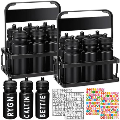 Suclain Squeeze Water Bottles with Carrier, 14 Pcs, Black - color: Black