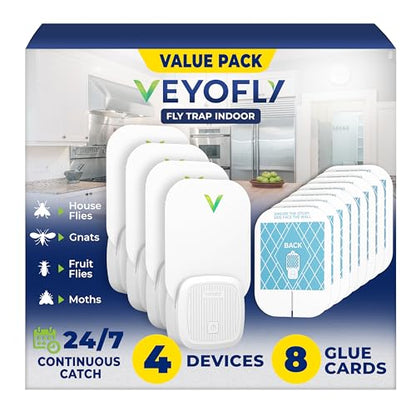 VEYOFLY Fruit Fly Traps Indoor Plug-in UV, Gnat Trap, 4 Device + 8 Refills - color: White, size: 4 Devices + 8 Refills