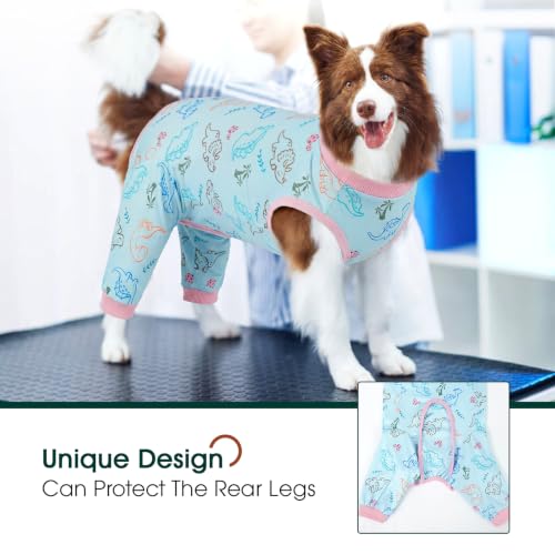 Kuoser Dog Recovery Suit with Anti Licking Rear Leg Sleeve, Dinosaur M - color: Blue Dinosaur, size: Medium (Back Length: 34cm / 13.38")