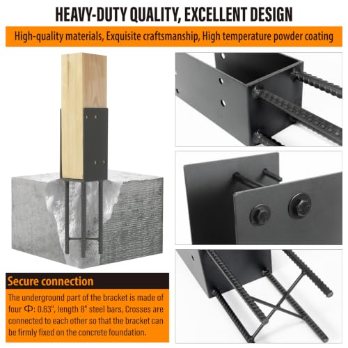 2 Pack Heavy Duty Stainless Steels U-Shape 4"x4"(Actual 3.5"x3.5") Wet Concrete Fence Post Holder, Psot Base, for Fence, Deck Railing, Pergola Wood Post Bracket Anchor (Dark Grey) - size: 4"x4"(Actual 3.5"x3.5")