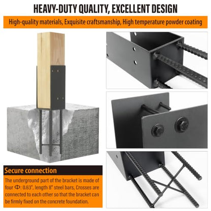 2 Pack Heavy Duty Stainless Steels U-Shape 4"x4"(Actual 3.5"x3.5") Wet Concrete Fence Post Holder, Psot Base, for Fence, Deck Railing, Pergola Wood Post Bracket Anchor (Dark Grey) - size: 4"x4"(Actual 3.5"x3.5")