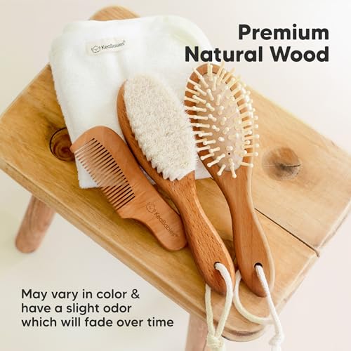 Wooden Baby Hair Brush for Toddler, Infant Cradle Cap (Golden Oak, Regular) - color: Golden Oak, size: Oval, Regular 7"