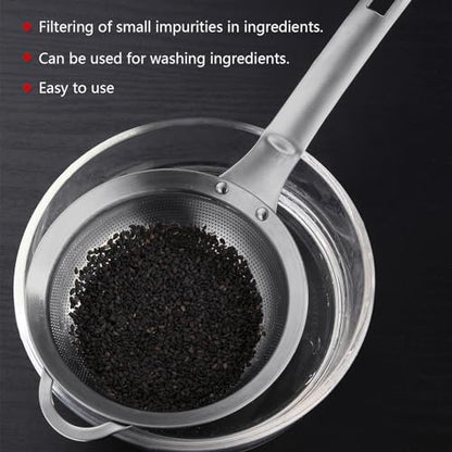 Collfa Punch Hole Sieve Fine Mesh Stainless Steel Small Colander Strainer With Handle Metal Micro Sifter Set of 2 for Kitchen Baking and Food Filter Rice,Tea,Pasta,Flour,Juice,Mini 3.55 and 4.33 Inch