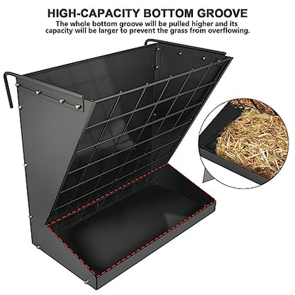 Wall Mount Hay Rack, Heavy-Duty Galvanized Metal 2 in 1 Hay and Grain Feeder, Livestock Feeder with Adjustable Distance, Hay Feeder for Goats, Sheep, Horse - color: Black
