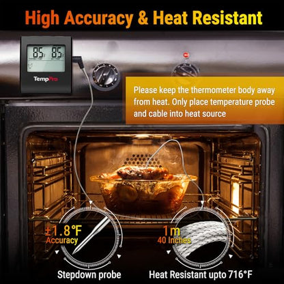 TempPro TempTrack Large LCD Digital Meat Thermometer for Cooking, Smoking - color: Pure Black