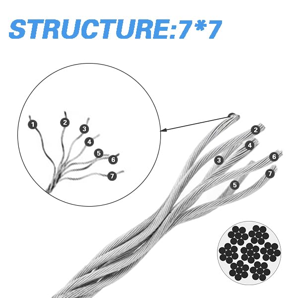 Shineyoo 1/8" Wire Rope Kit - Steel Wire, 100FT Turnbuckles for Cables, Vinyl Coated Stainless Steel Cable for Outdoor, Garden, Kitchen, Craft - style: 100FT