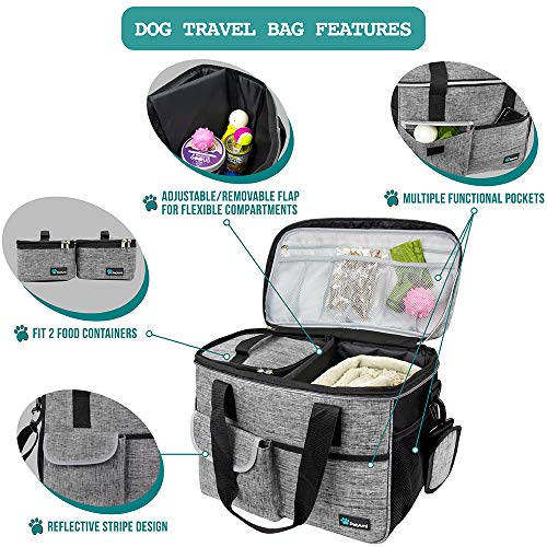 PetAmi Dog Travel Bag Organizer, Pet Supplies Tote Diaper Bag, Gray Medium - color: Grey, size: Medium - 14.5"L x 8"W x 12.0"H