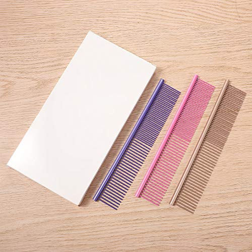 3 Pcs Stainless Steel Grooming Combs for Matted and Tangled Long Hair - Pet Guide Clippers for Dog and Cat - color: Gold,Violet,Pink
