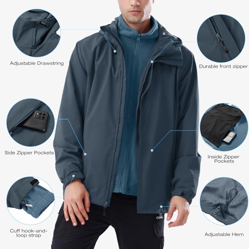 CAMEL CROWN Men's Ski Jacket 3 in 1 Waterproof Winter Jacket Snow Jacket Windproof Hooded with Inner Warm Fleece Coat - color: Grey B612, size: Small