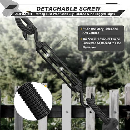 AUTMATCH M5 Hook&Hook Turnbuckle - 304 Stainless Steel Wire Rope Tensioner | Adjustable Turnbuckle for Cable Railing, Fence & Shade Sail Hardware, Wire Rope Tension Kit, 6-Pack, Black - color: Black Tone - Hook & Hook, size: M5