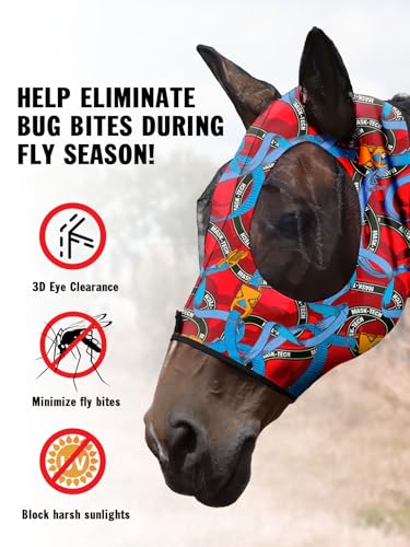 Mask Tech 5 Pieces Horse Fly Masks with Ears, Stretchy Elastic Mesh Fly Masks, 3D Eye Clearance, UV Protection-Large,Combo 15 - color: Combo 15, size: Large