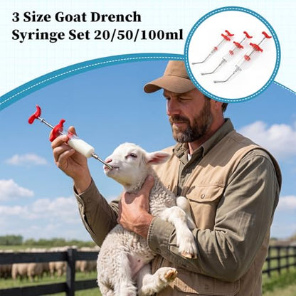 Huwena 3 Pcs Goat Syringe with 3 Drench Nozzle Reusable Adjustable Dosage Drench Gun Syringe for Bird, Cats, Dogs, Goats, Pigs, 20ml 50ml 100ml(Orange)