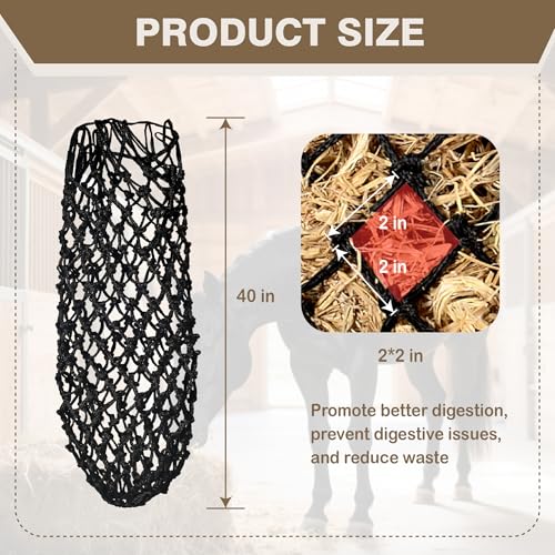 2PCS Slow Feeder Hay Nets Feed Bag for Horses, Extra Thick 40" Slow Feed Hay Net with 2" Holes Hanging Bags for Goat and Livestock Supplies (Black - color: Black |2PCS