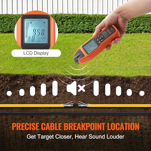 VEVOR Underground Cable Locator, 8 Ft Max Detect Depth Cable Tester, 12 to 600V (NVC) Wire Tracer Break Detector Finder, 6561Ft Detect Length for Electrical Circuits Pipelines Dog Fence Buried Cables