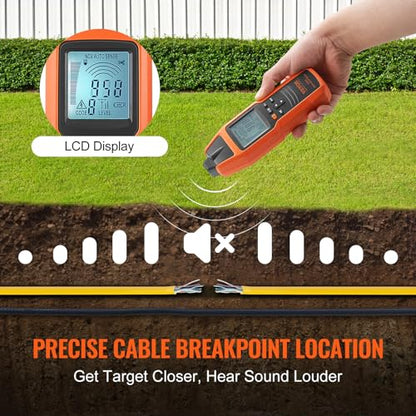 VEVOR Underground Cable Locator, 8 Ft Max Detect Depth Cable Tester, 12 to 600V (NVC) Wire Tracer Break Detector Finder, 6561Ft Detect Length for Electrical Circuits Pipelines Dog Fence Buried Cables