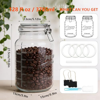 eleganttime 1 Gallon Mason Jars Wide Mouth 2 Pack,128 oz Large Glass Jar with Airtight Lid,Big Pickle Jar for Food Storage,Canning,Pickling, Fermentation and Preservation - color: 2pcs-1 Gallon