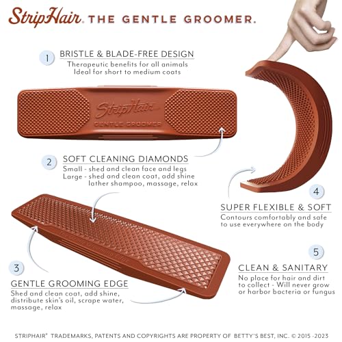 StripHair Gentle Groomer Horse Dog Brush Shedding Grooming Massage, red