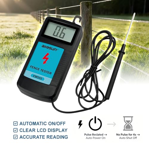allsun Digital Electric Fence Voltage Tester and Fault Farm Finder, Fence Voltmeter/Grounding Tester LCD Display for 300V to 9.9kV Pulse, Fence Voltage Indicator Checker Farm Gardening Tool