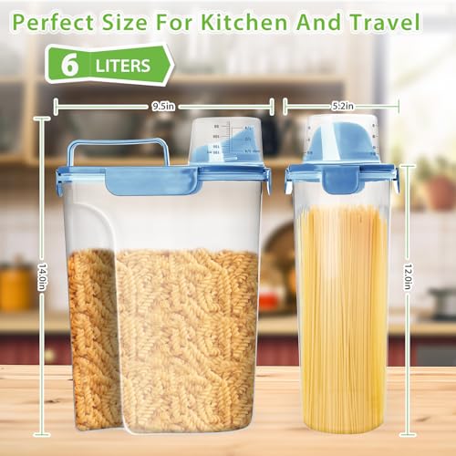Viretec Rice Storage Container, 5 to 10lb Dry Food Airtight Dispenser, Pet Dog Cat Food Canister, BPA Free Clear Plastic Kitchen and Pantry Organization Bin for Oatmeal, Grain, Cereal, Pasta, Flour - color: 6L/Blue