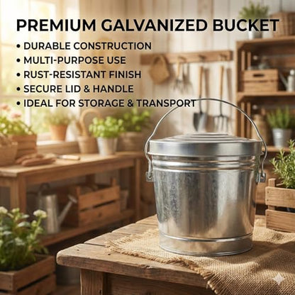 6-Gallon Galvanized Steel Round Trash Can with Locking Lid — Food Storage Container for Dry Goods, Indoor/Outdoor Use