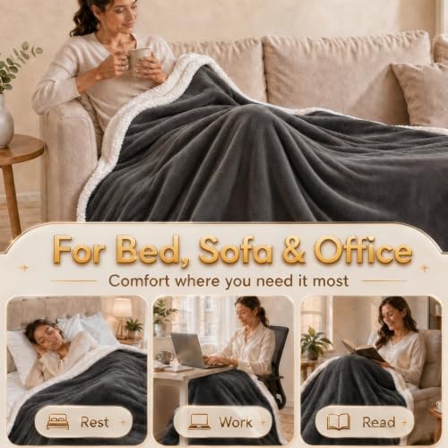 Heated Blanket Electric Blanket Full Size 72''x84'' with 9 Heating Levels, 1-10 Hour Auto Shut Off, Machine Washable, Flannel & Sherpa Soft Warming Blanket for Couch, Bed, Office - Dark Grey - color: 02-dark Grey, size: 72''x84''(Full)