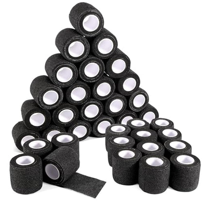 36 Rolls Black Elastic Self Adhesive Bandage Wrap 2 Inch, Breathable Cohesive Bandage, Ankle Sprains Swelling Sports Athletic Grip Tape, Dogs Pet Vet Wrap - color: 2 Inch-36 Count Black