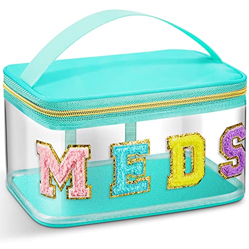 Geetery Chenille Letter Bag, Meds Cheer Travel Cases Cheerleader Gifts Cosmetic Bag Nylon Makeup Portable Preppy Patch with Zipper Toiletry Storage Case for Women(Green,Meds) - color: Green, style: Meds