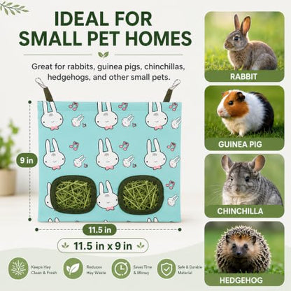 Rabbit Hay Feeder, Guinea Pig Hay Holder & Bunny Hay Feeder – Durable Hanging Hay Bag for Rabbits Chinchillas Guinea Pigs Bunnies – Chew-Resistant Hay Holder for Small Animals (Rabbit) - color: Rabbit