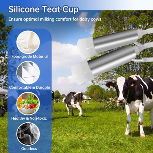 Goat Milker, 3L/0.79Gal Cow Milk Machine Electric | Portable Electric Milking Machine with 2 Teat Cups Stainless Steel Bucket for Cows, Goats, Sheep