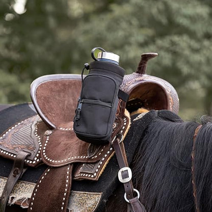 STARKENBURG COMPANY Horse Saddle Water Bottle Holder, Black Water Holder, Multi Pocket Horse Saddle Drink Holder up to 40oz, Horse Gifts, Horse Stuff Horse Tack