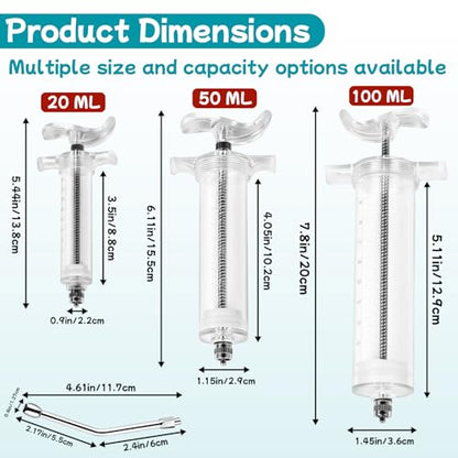 3 Pcs Reusable Drench Gun Syringe, 20ml/50ml/100ml, for Pet & Livestock