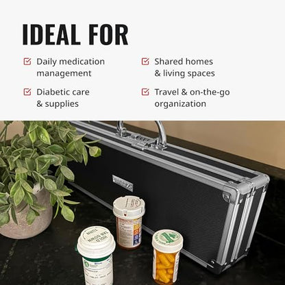 Vaultz Locking Medicine Case with Combination Lock - Portable Lock Box Briefcase for Medications, Cash & Valuables, Organized Storage Case with Handle, Extra Long, 3 Pack (16.5x5.5x2.75) - size: 3 Pack (Extra Long)