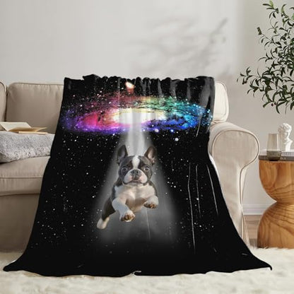 Dynova Boston Terrier Blanket Dog Lovers Gifts Cozy Plush Galaxy Funny Bulldog Throw Blankets Fuzzy Flannel Fleece for Girls Boys Women Men 50"X40" - color: Boston Terrier, size: 50"x40"