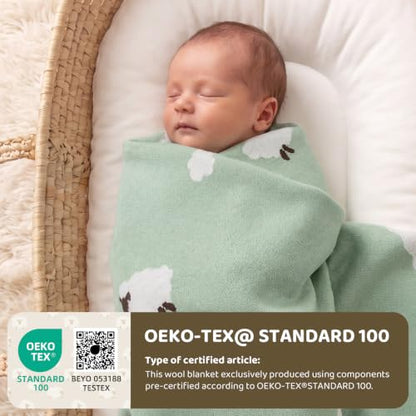 Luxe Merino Wool Cotton Baby Blanket Ultra-Soft, Temperature-Regulating Swaddle Blanket for Newborns, Receiving Blanket, and Nursery Throw 29.5" x 37.4", Machine Washable - color: Pastel Green
