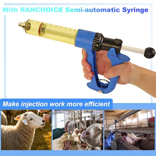 2-Piece Set, RANCH CHOICE 50ML Semi Automatic Livestock Syringe, Dose Adjustable, Continuous Repeating Luer Lock Cattle Syringe for Cow Goat Pig Sheep Hog - size: 2-Piece 50ML