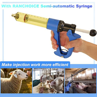 2-Piece Set, RANCH CHOICE 50ML Semi Automatic Livestock Syringe, Dose Adjustable, Continuous Repeating Luer Lock Cattle Syringe for Cow Goat Pig Sheep Hog - size: 2-Piece 50ML