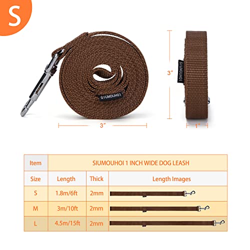 Strong Durable Nylon Dog Training Leash, 1 Inch Wide Traction Rope, 6 ft 10ft 15ft Long, for Small and Medium Dog (Brown, 6 Feet) - color: Brown, size: 6 Feet
