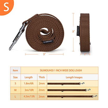 Strong Durable Nylon Dog Training Leash, 1 Inch Wide Traction Rope, 6 ft 10ft 15ft Long, for Small and Medium Dog (Brown, 6 Feet) - color: Brown, size: 6 Feet