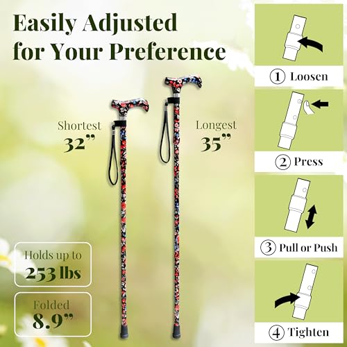 Merry Sticks Foldable Walking Cane for Women and Men, Adjustable, Berries - color: Berries, size: Classic Grip