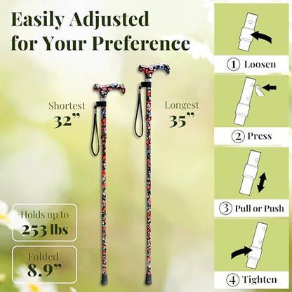 Merry Sticks Foldable Walking Cane for Women Men, Adjustable, Tahiti Blue - color: Tahiti Blue, size: Classic Grip