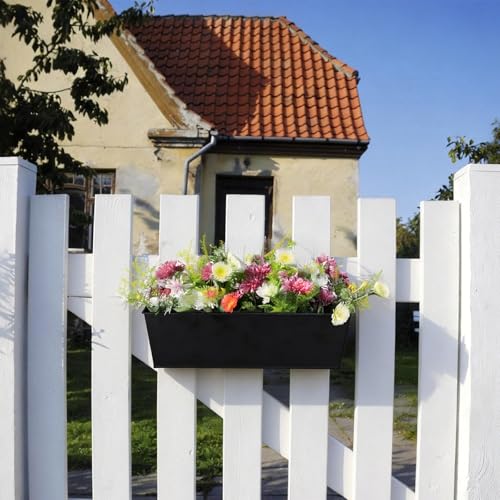 3 Pack Metal Railing Planters, 16 Inch Large Rectangular Hanging Flower Pots with Detachable Hooks & Drainage Holes, Fits Rails up to 2.5", Galvanized Iron Window Box for Balcony Garden - Black - color: Black, size: 3 Pack, 16.1"L x 5.1"W x 5.1"H